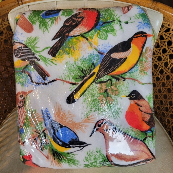 Source Unknown Other - NWT Retro Woodlands Bird Blanket Twin Bedding Nature Theme. VTG Cabin Decor.